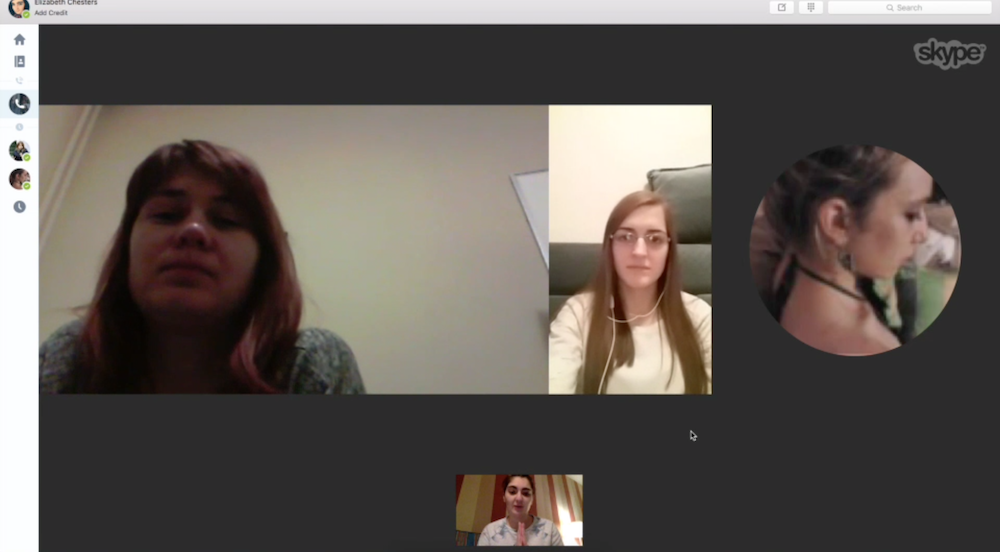 Elizabeth doing remote moderation with 3 users in Serbia, who are field workers in Serbia. This was remote moderation over Skype to get feedback for a project