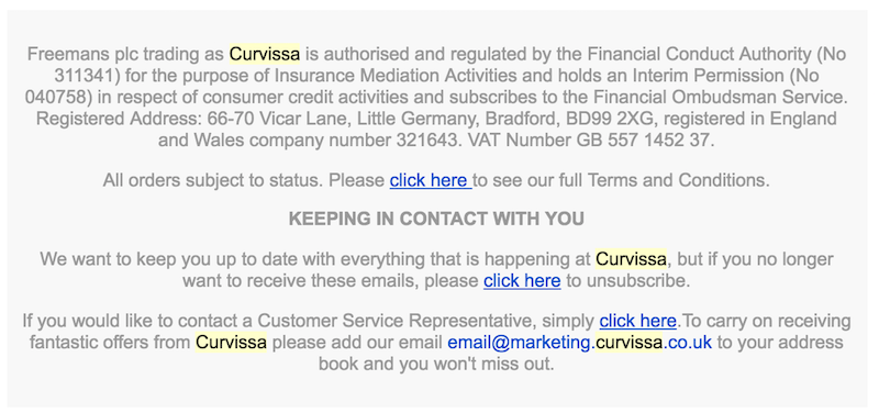 Curvissa's newsletter repeating Click Here, making it hard to skim